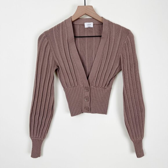 Aritzia Wilfred Merino Wool Plunge Front Cardigan Cropped V-Neck Ribbed Sweater - Picture 2 of 14